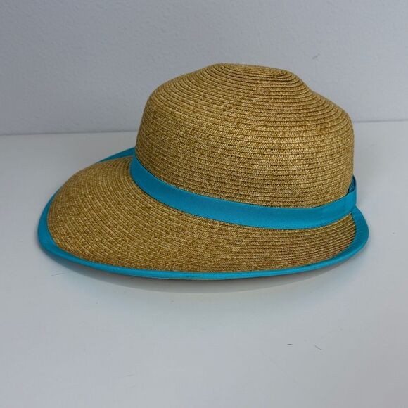 Sun N Sand Paperbraid Tapered Brim Sun Hat Turquoise Trim UPF 50+ OS - Picture 4 of 7